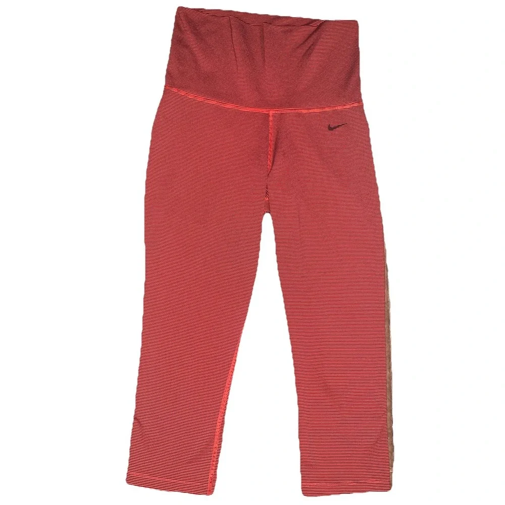 Nike Dri Fit Leggings XS Legend Red/Orange Black Stripe Capri Running Activewear